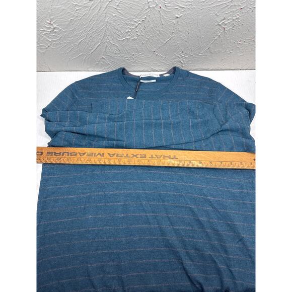 Calvin Klein Teal Extra Fine Merino Wool Sweater Mens Striped Size Large NWT - Picture 5 of 5